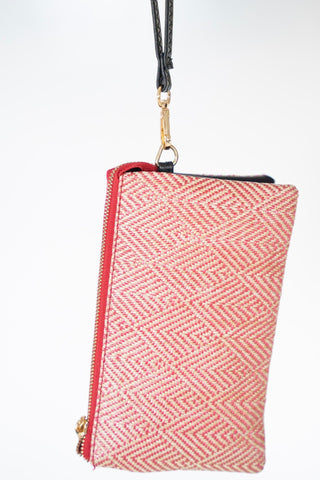 WOVEN DIAMOND PATTERN CLUTCH WITH FAUX LEATHER IN RED - Love Marlow
