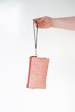 WOVEN DIAMOND PATTERN CLUTCH WITH FAUX LEATHER IN RED - Love Marlow