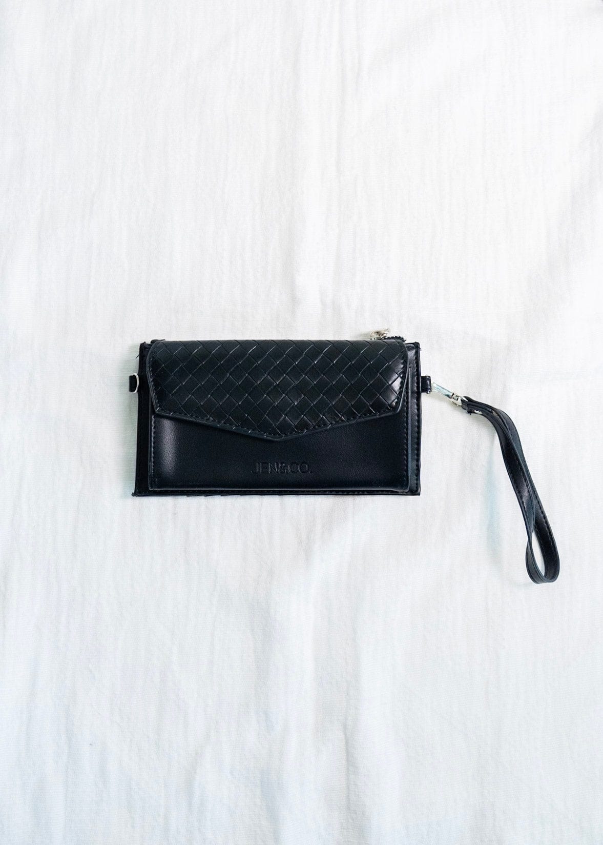 WOVEN FAUX LEATHER WALLET IN BLACK - Love Marlow