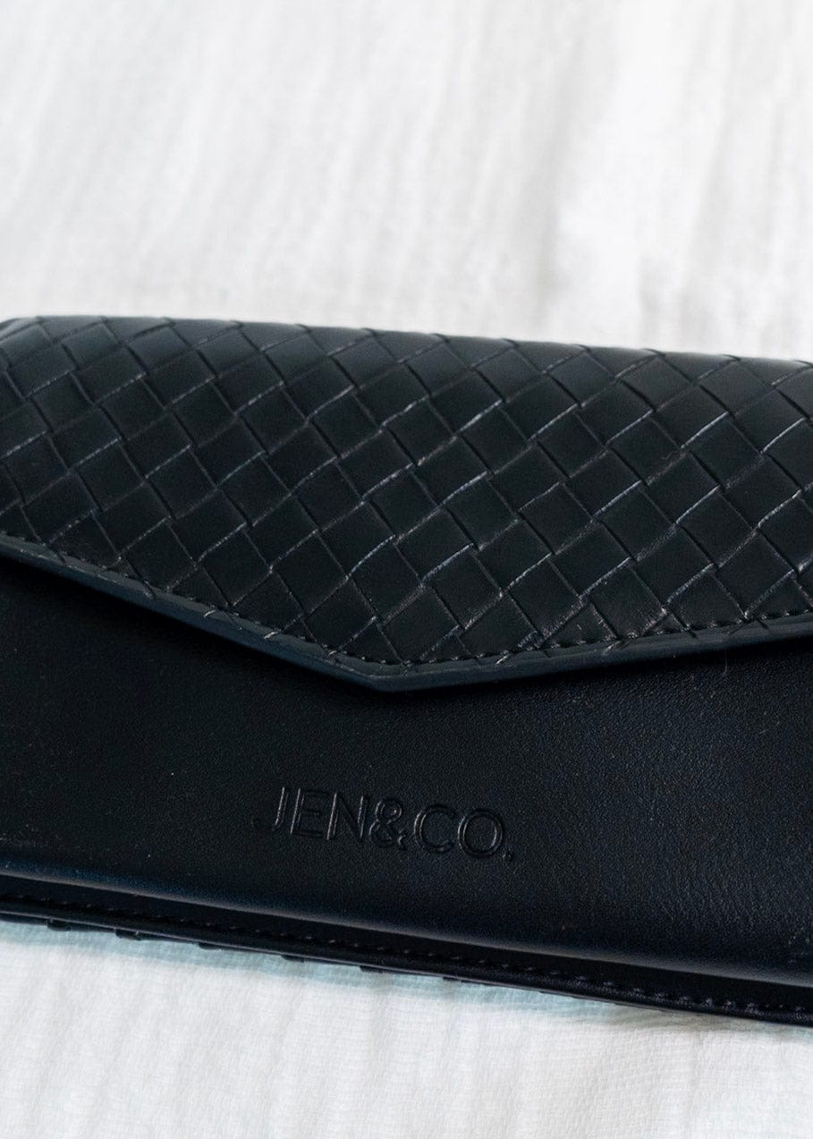 WOVEN FAUX LEATHER WALLET IN BLACK - Love Marlow