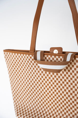Woven Organizer Tote Bag - Checkered Brown - Love Marlow