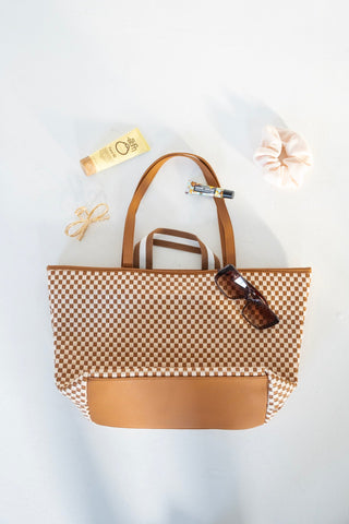 Woven Organizer Tote Bag - Checkered Brown - Love Marlow