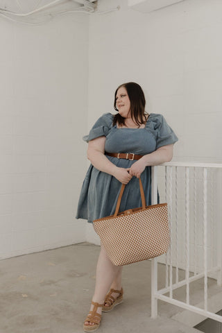 Woven Organizer Tote Bag - Checkered Brown - Love Marlow