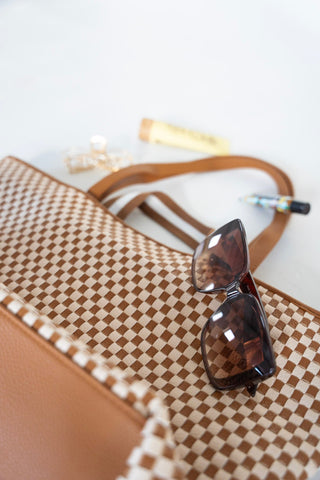 Woven Organizer Tote Bag - Checkered Brown - Love Marlow