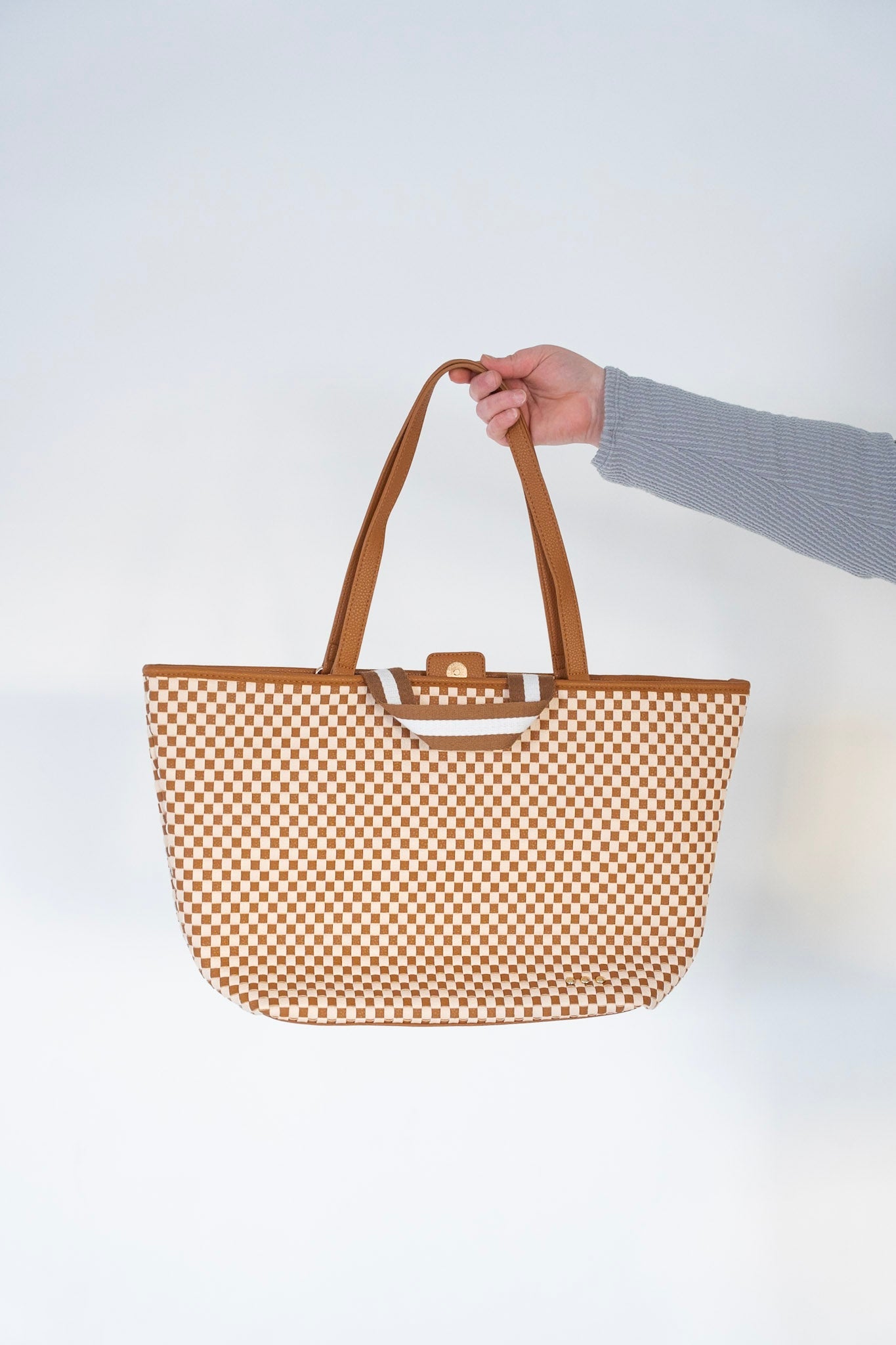 Woven Organizer Tote Bag - Checkered Brown - Love Marlow