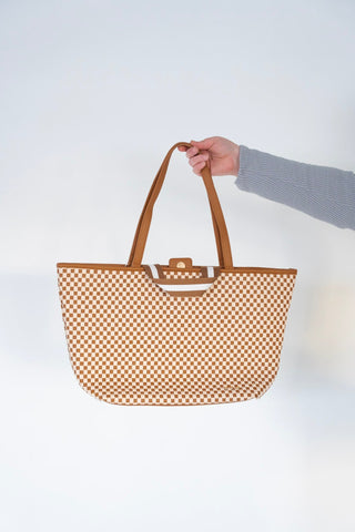 Woven Organizer Tote Bag - Checkered Brown - Love Marlow