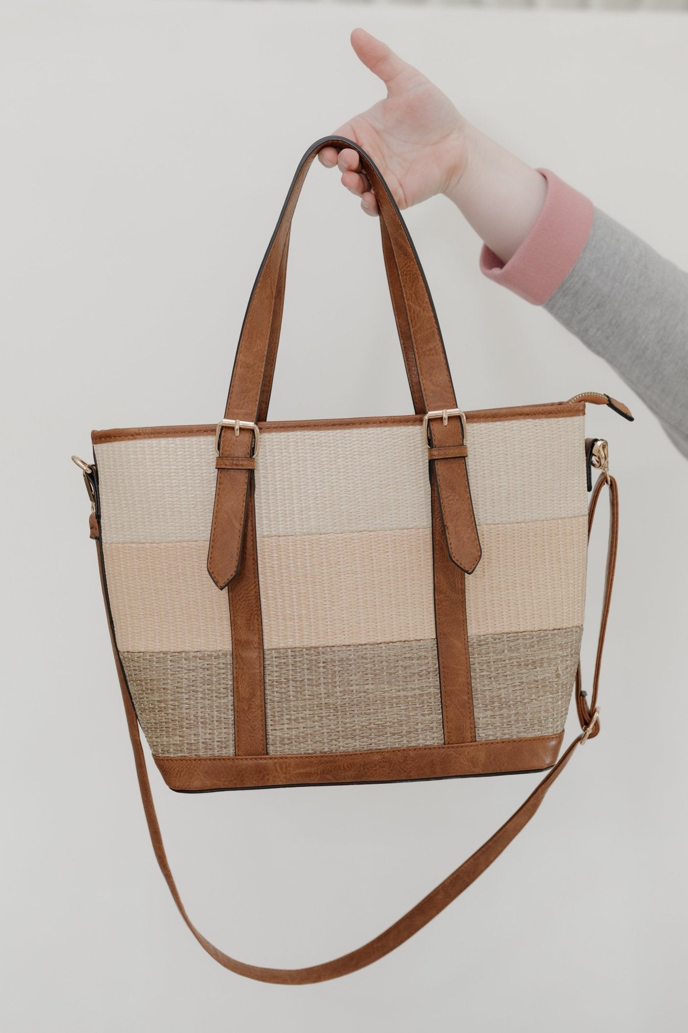 WOVEN STRIPED TOTE BAG IN CORAL - Love Marlow