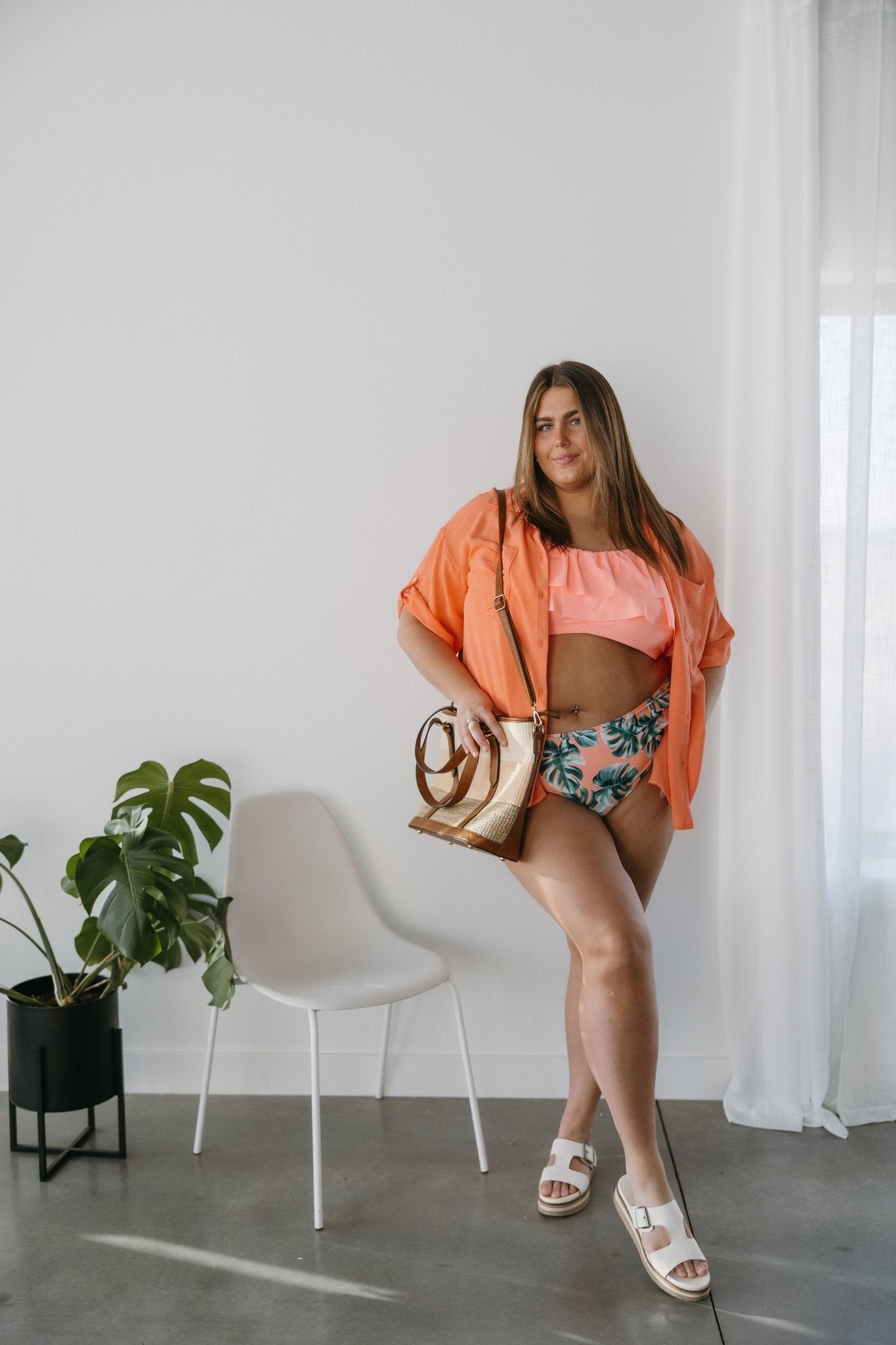 WOVEN STRIPED TOTE BAG IN CORAL - Love Marlow