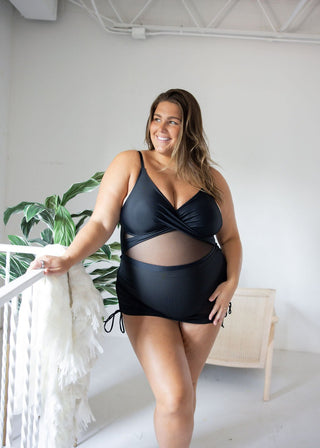 Wrap V-Neck Mesh Swim Dress - Love Marlow