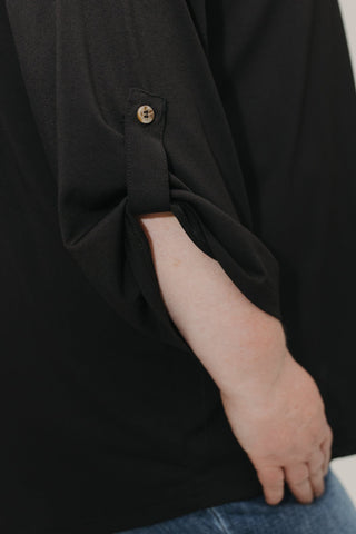 WRINKLE FREE V - NECK 3/4 SLEEVE BLOUSE IN BLACK - Love Marlow