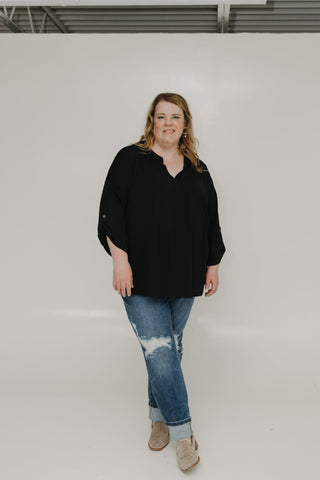 WRINKLE FREE V - NECK 3/4 SLEEVE BLOUSE IN BLACK - Love Marlow