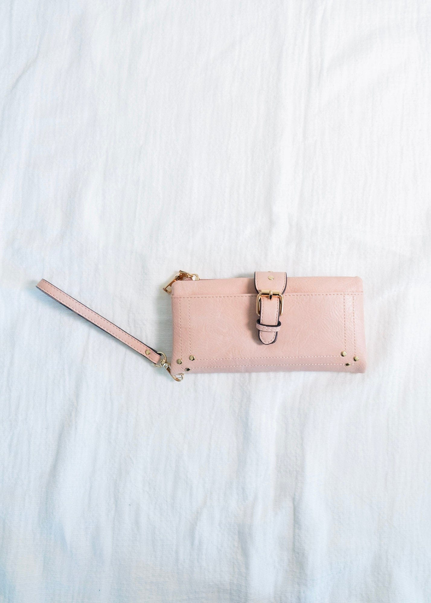 WRISTLET WALLET WITH BUCKLE DETAIL IN AZALEA - Love Marlow