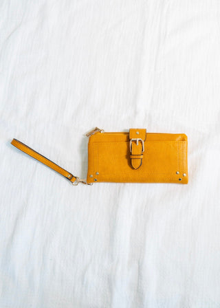 WRISTLET WALLET WITH BUCKLE DETAIL IN MUSTARD - Love Marlow