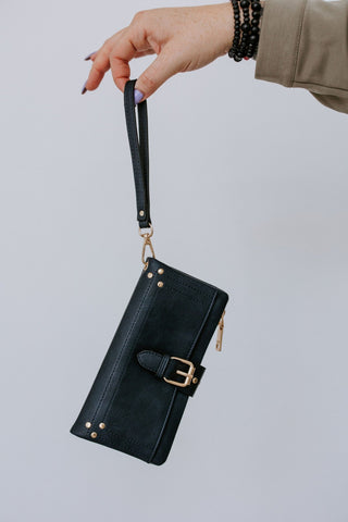 WRISTLET WALLET WITH BUCKLE DETAIL IN NAVY - Love Marlow
