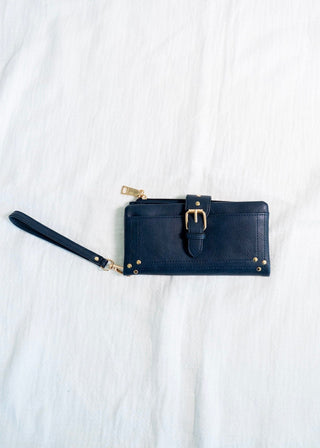 WRISTLET WALLET WITH BUCKLE DETAIL IN NAVY - Love Marlow