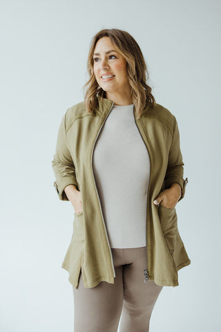 ZIP - UP COWL NECK WITH PLEATED BACK IN BAY LEAF - xL - Love Marlow