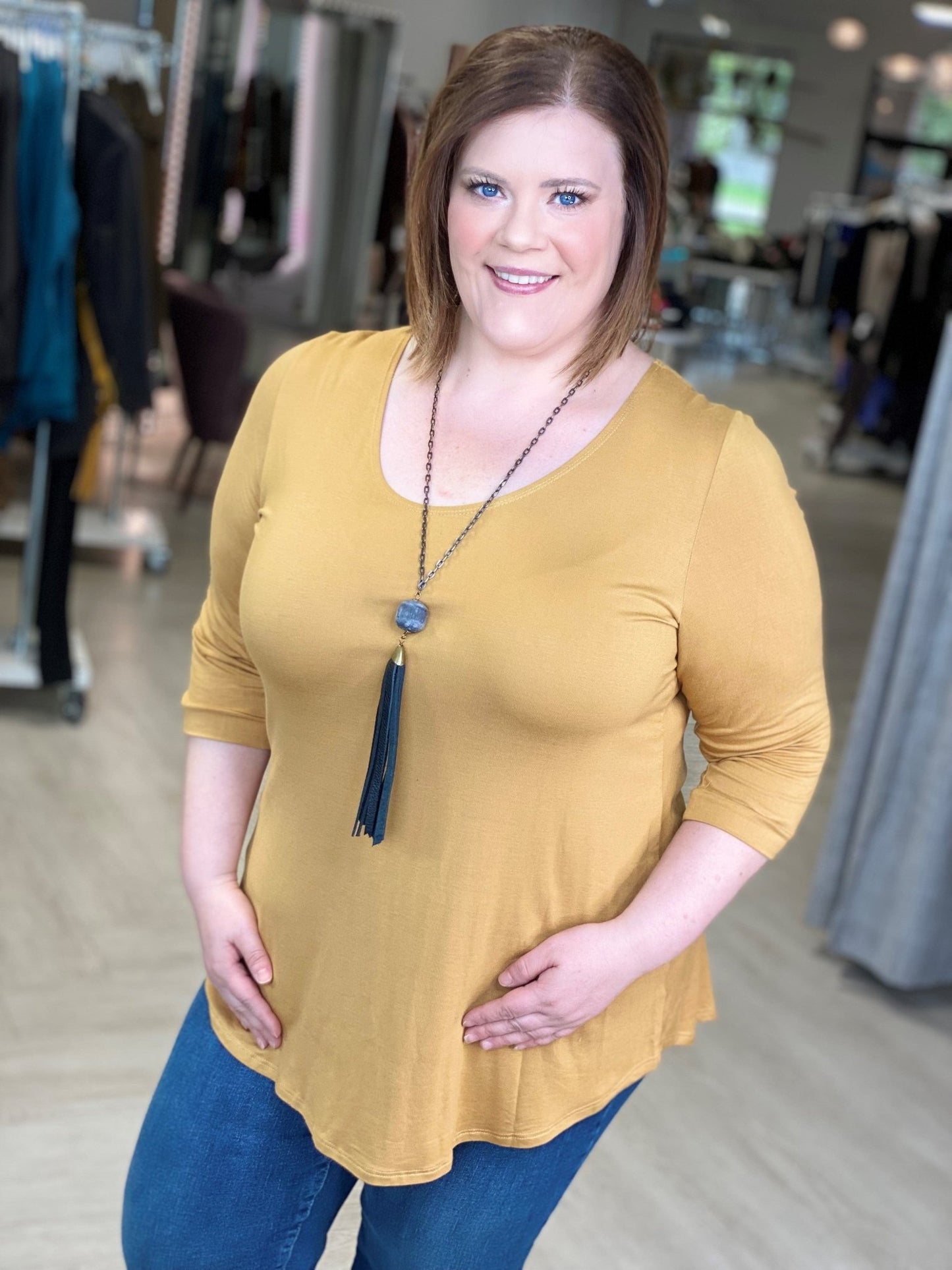 3/4 SLEEVE TEE - NAVY, CASHEW - Love Marlow