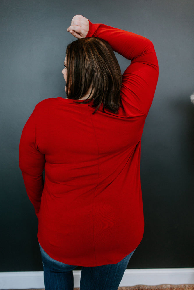 
            
                Load image into Gallery viewer, BASIC LONG-SLEEVE V-NECK TEE IN RED
            
        