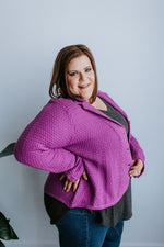 BUTTON FRONT TEXTURED CARDIGAN IN WINTER ORCHID