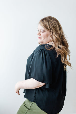 CHIFFON BLOUSE WITH FLUTTER SLEEVE IN BLACK