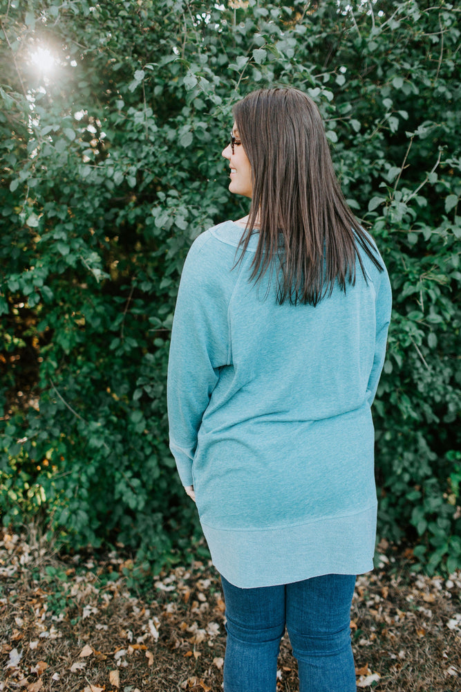 
            
                Load image into Gallery viewer, CLASSIC TUNIC TEE WITH POCKETS IN WASHED TEAL
            
        