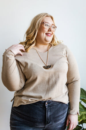 
            
                Load image into Gallery viewer, CLASSIC V-NECK SWEATER WITH RAW EDGE IN CHESTNUT
            
        