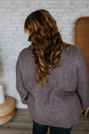 DRAPE NECK CABLE KNIT SWEATER