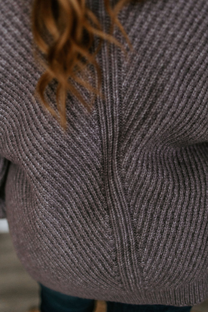 DRAPE NECK CABLE KNIT SWEATER