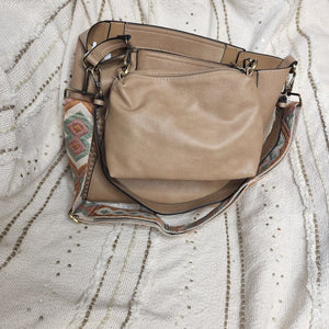 FAUX LEATHER SATCHEL WITH BRAIDED DETAIL IN TAN