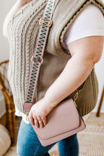 FLAP-OVER CROSSBODY WITH GUITAR STRAP IN ASH ROSE