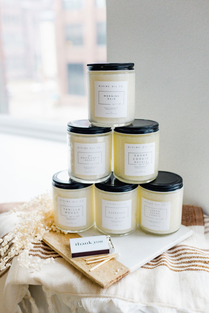 HANDCRAFTED SOY WAX CANDLES IN VANILLA WOODS