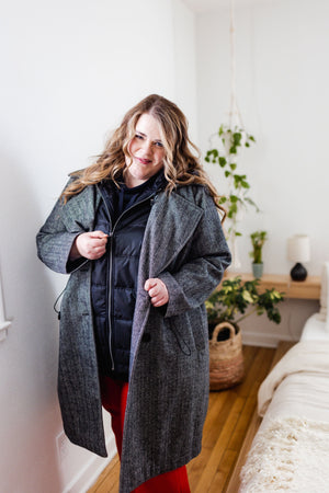 HERRINGBONE JACKET WITH DETACHABLE VEST AND HOOD