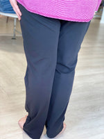 KNIT STRAIGHT LEG YOGA PANT WITH BUTTONS IN BLACK