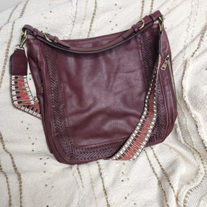 
            
                Load image into Gallery viewer, LARGE SATCHEL WITH STITCHING DETAIL IN WINE
            
        
