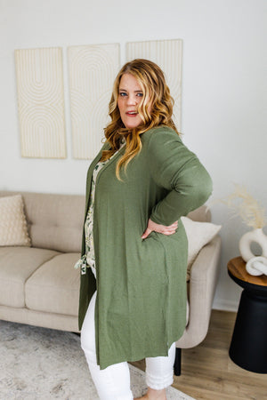 LONG SLEEVE CARDIGAN WITH BACK RUCHING IN FERN