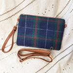 NAVY AND GREEN PLAID CLUTCH