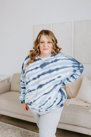 
            
                Load image into Gallery viewer, RELAXED BLUE TIE-DYE RAW EDGE BANDED SWEATSHIRT
            
        