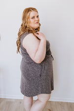 RIBBED TANK DRESS IN CHARCOAL