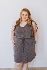 RIBBED TANK DRESS IN CHARCOAL