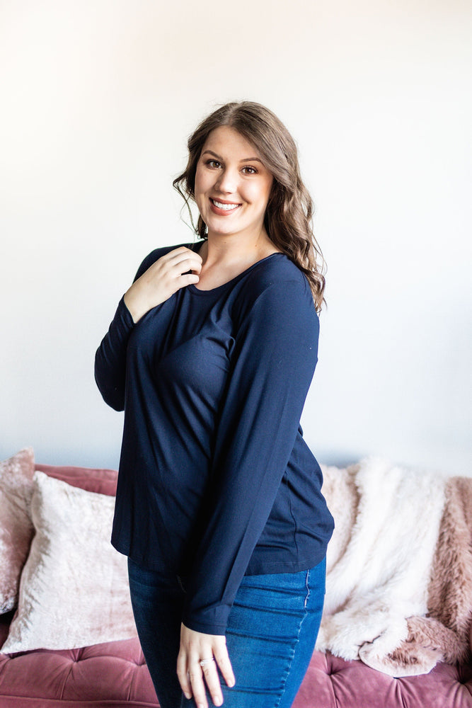 ROUND NECK JERSEY KNIT TUNIC IN NAVY