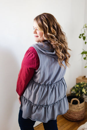 RUFFLE VEST WITH HOODIE IN SHADOW