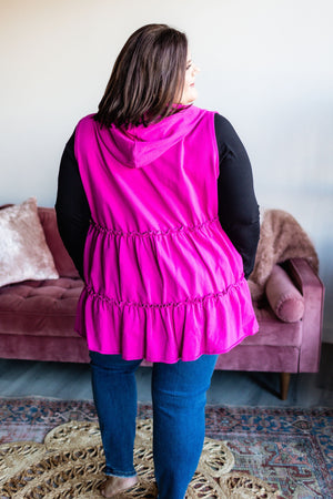 RUFFLE VEST WITH HOODIE IN WINTER ORCHID