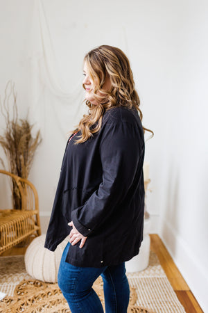 3/4 SLEEVE BUTTON-DOWN KNIT TUNIC IN BLACK