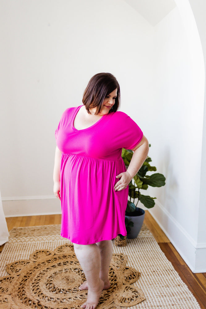 
            
                Load image into Gallery viewer, SOLID RIBBED DRESS IN NEON FUCHSIA
            
        