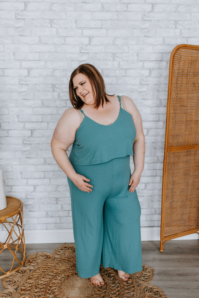 Weekend Ready Ribbed Jumpsuit - Teal