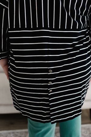 
            
                Load image into Gallery viewer, STRIPED BUTTON UP BLOUSE IN BLACK AND OFF-WHITE
            
        