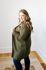 STRIPED KNIT PATTERN CARDIGAN IN MOSS