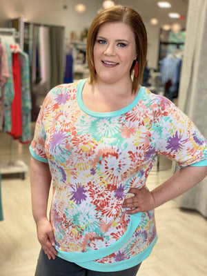 SUPER SOFT BRIGHT TIE DYE TEE WITH RAISED HEM