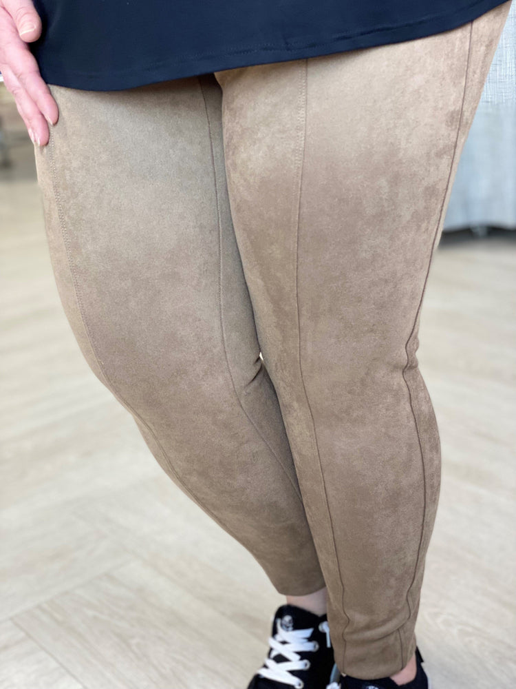 SPANX ASSETS FAUX SUEDE SHAPING LEGGINGS SIZE XL CASHEW COLOR TUMMY CONTROL