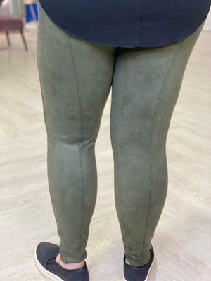 
            
                Load image into Gallery viewer, Spanx© FAUX SUEDE LEGGINGS IN OLIVE
            
        